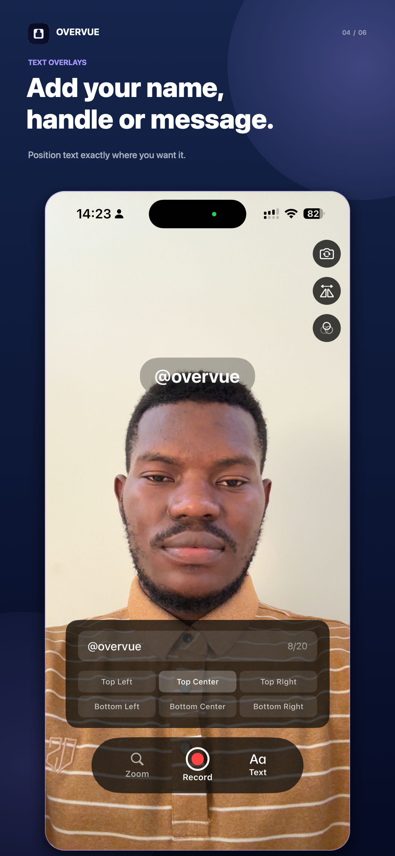 Overvue text overlay controls