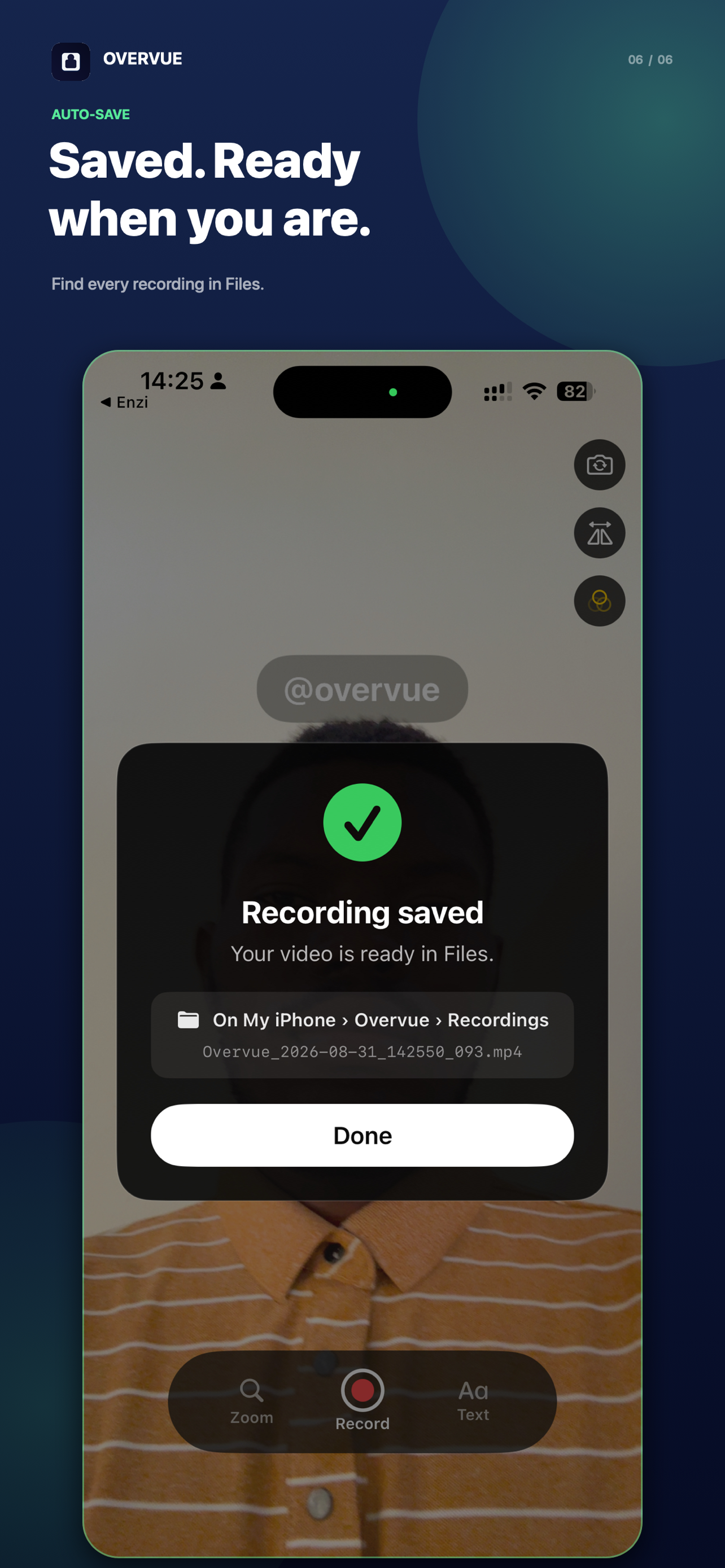 Overvue recording saved confirmation